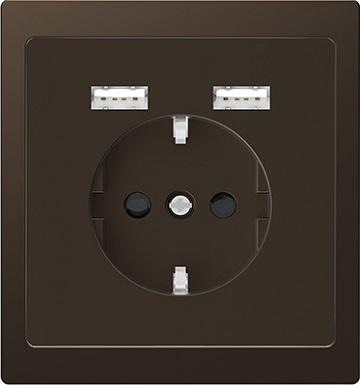 Merten D-Life outlet with double USB charger (mocca metallic)